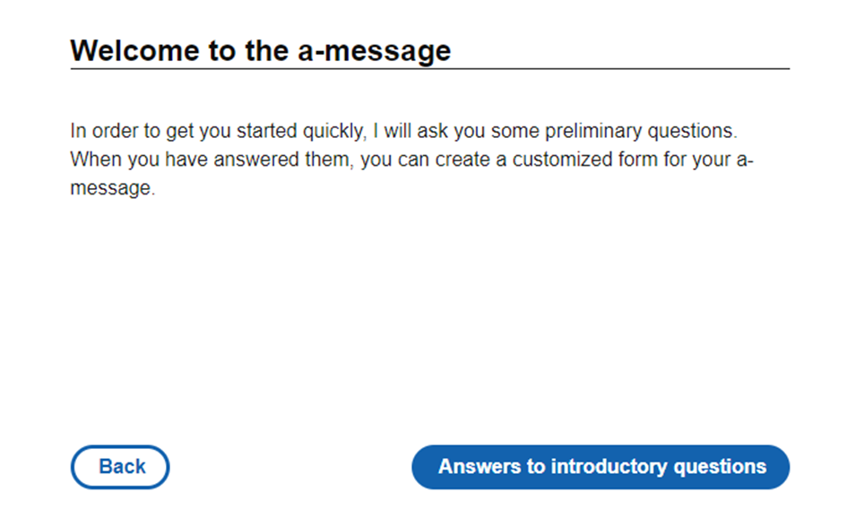 Screenshot: The introductory questions