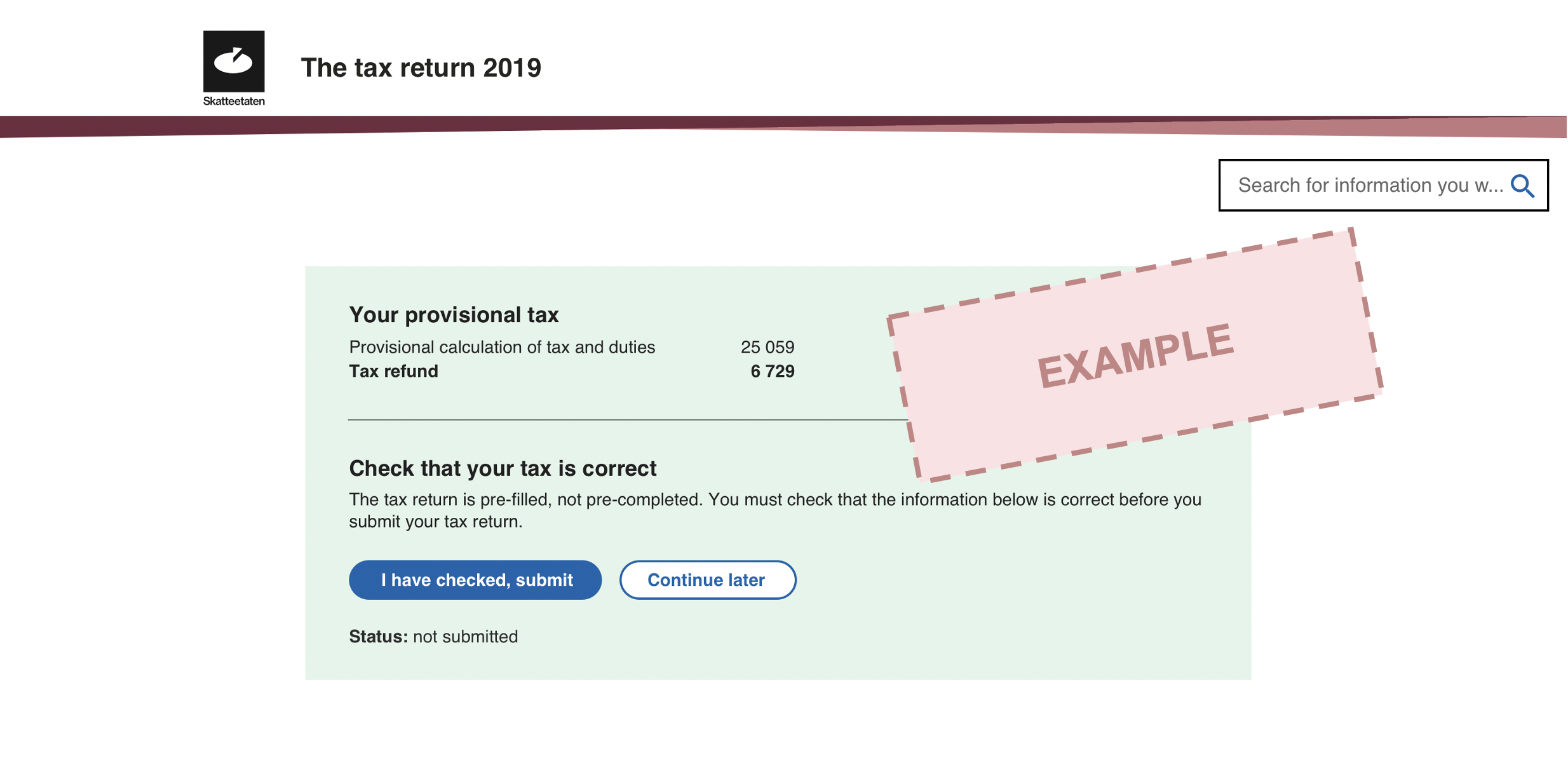 The tax calculation is at the top of the tax return